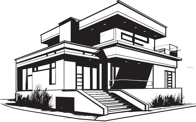 Premium Vector | Stylish cityline living villa vector outline in urban ...