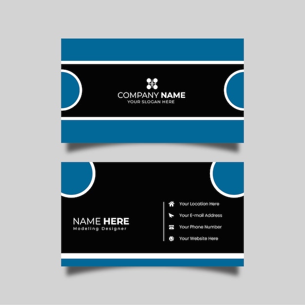 Stylish and Clean Blue and Black Business Card Template