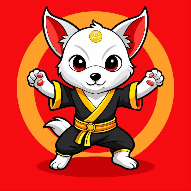 A Stylish Cute Dog Taking Fighting Karate Martial Art Practice Illustration Vector File