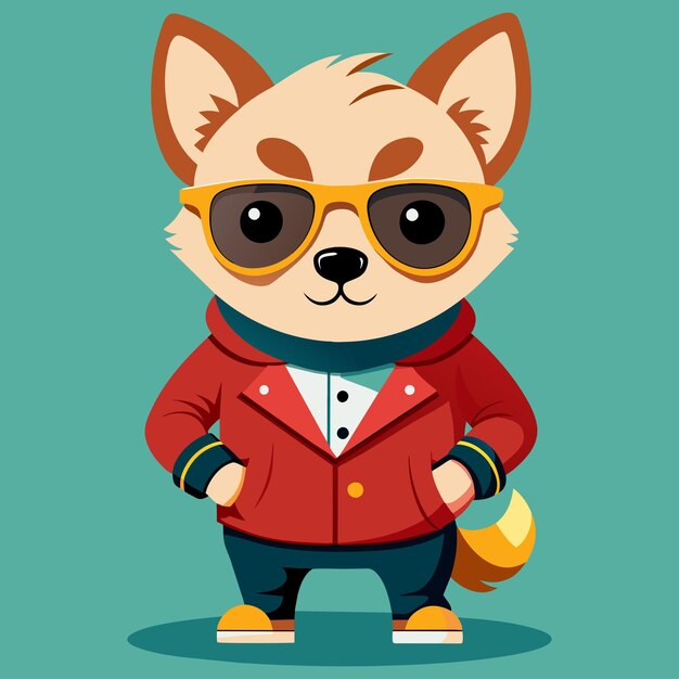 Vector stylish cute dog wearing sunglass cote jackets looking wonderful vector file