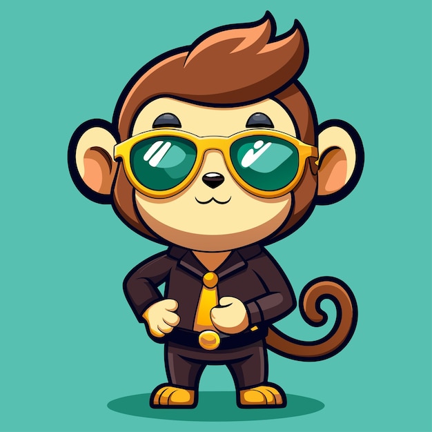 Stylish cute Monkey Sunglass Design Modern Vector File voor trendy graphics met horloge