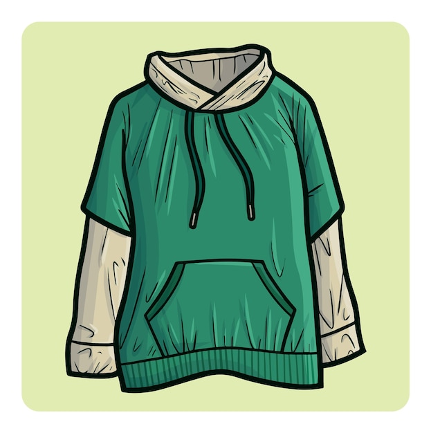 Stylish dark green hoodie cartoon illustration