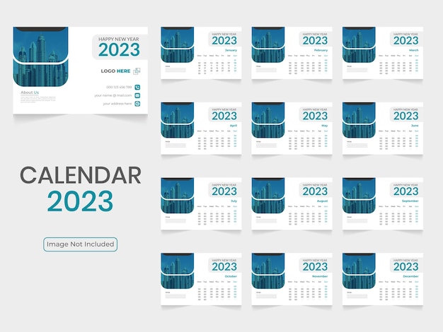 세련된 책상 달력 새해 템플릿 2023