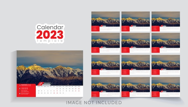 Vettore elegante modello di calendario da tavolo per il nuovo anno 2023