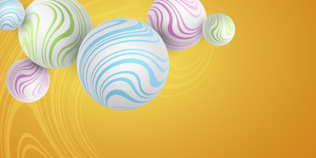 ベクトル カラフルな波状の縞模様を持つスタイリッシュなダイナミックな 3 d 泡カバーやパンフレットのオレンジ色の背景に抽象的な飛行球体ベクトル図