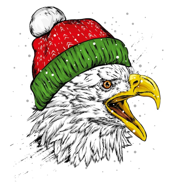 Vector stylish eagle in christmas hat of santa claus