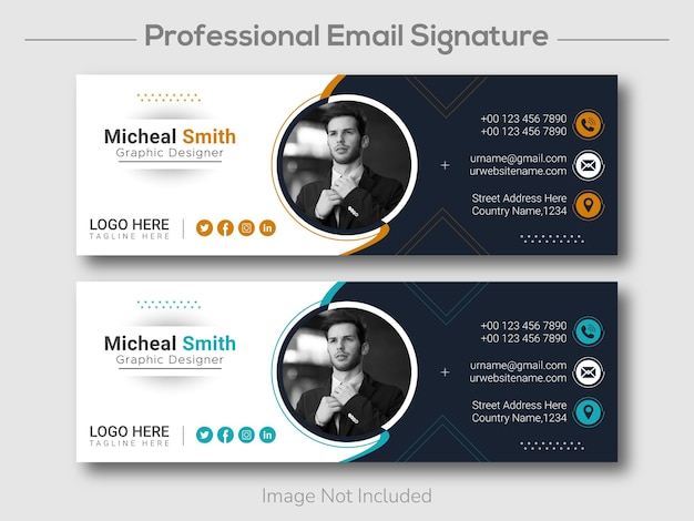 세련된 이메일 서명 또는 이메일 바닥글 및 개인 소셜 미디어 표지 디자인