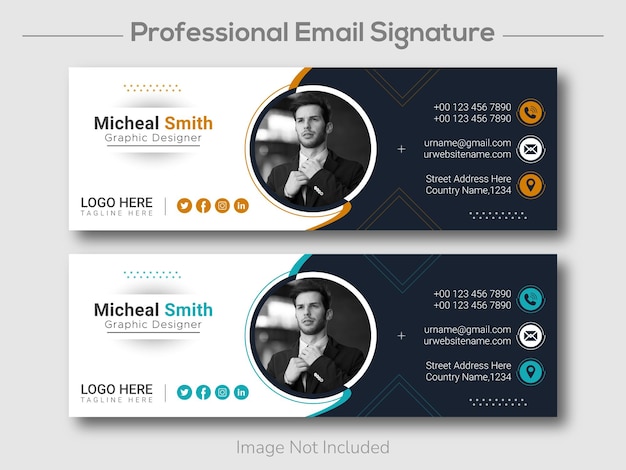 Vettore elegante firma e-mail o piè di pagina e-mail e design della copertina dei social media personale
