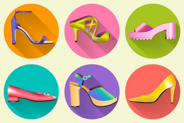 Vector stylish fashion women shoes icons