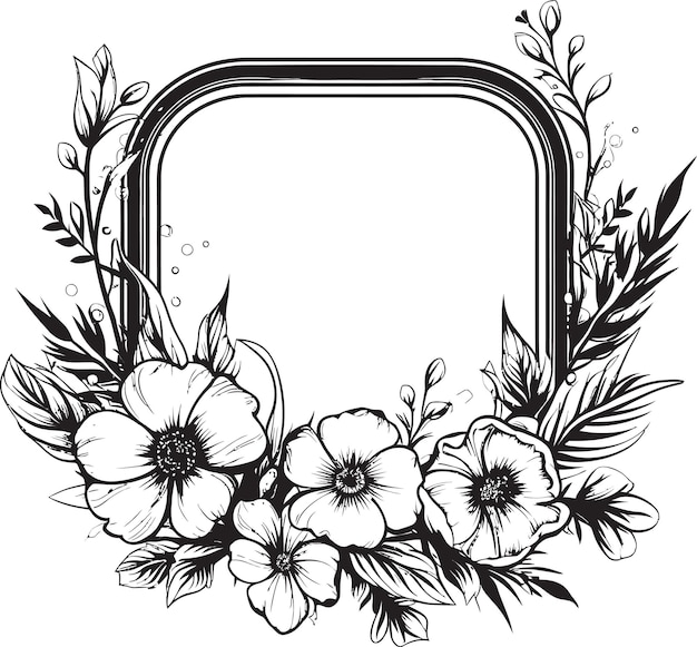 Stylish floral encasement black design chic flowered boundary vector icon