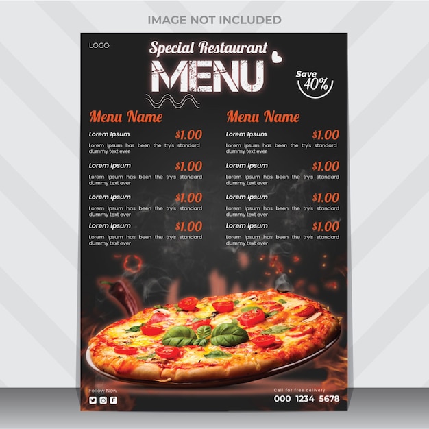 Vector stylish food menu poster or flyer design template