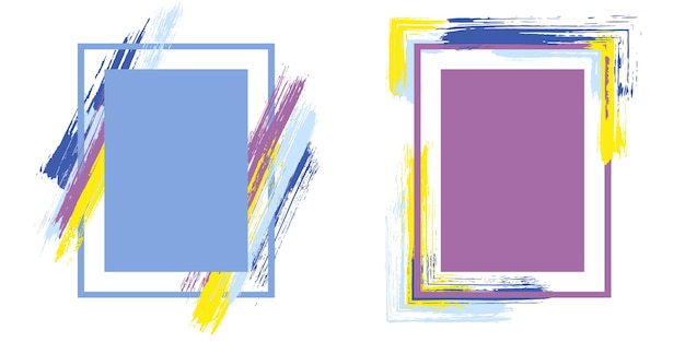 Stylish frames with paint brush strokes vector set. box borders with painted brushstrokes background