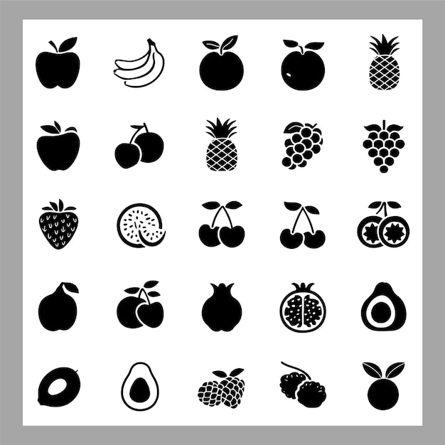 stylish fruit symbols pomegranate strawberry papaya and peach icons