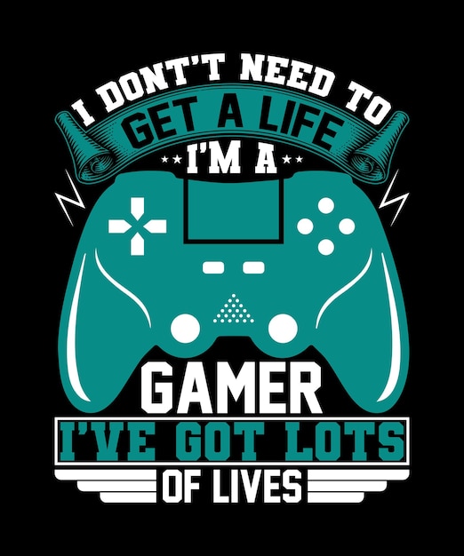 Stylish gamer tshirt design and apparel trendy design bundle collection of four vector gaming