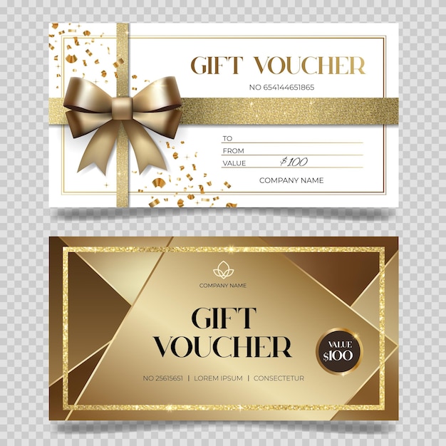 Stylish gift vouchers with golden glitter Elegant template for gift card coupon Luxury voucher