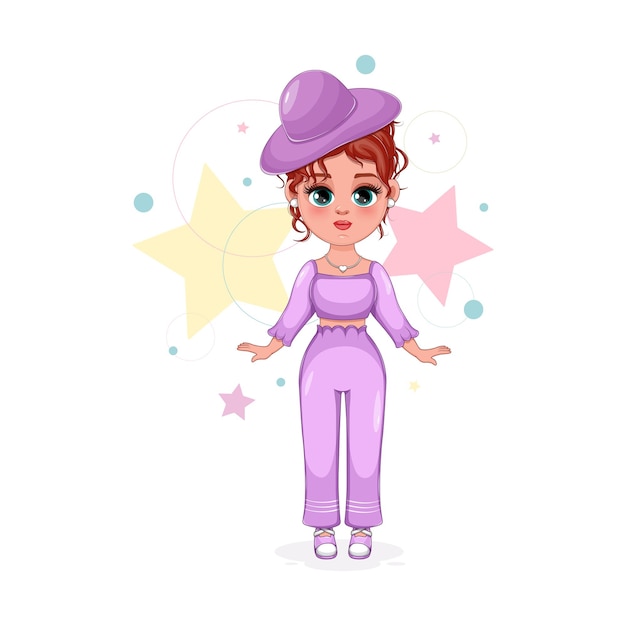 Stylish Girl in Fashionable Outfit Vector Illustration