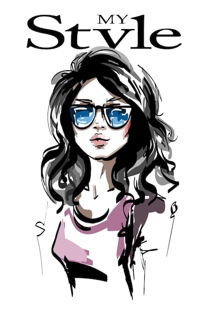 Vector stylish girl in sunglasses illustration