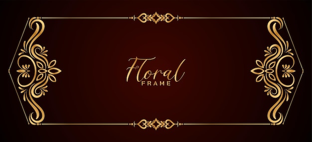 Stylish golden frame floral red banner design