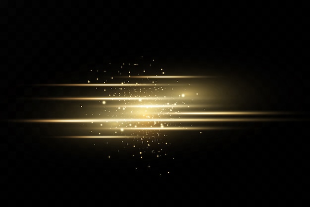 Stylish golden light effect. Abstract laser beams of light. Chaotic neon rays of light. Golden glitters. Isolated    