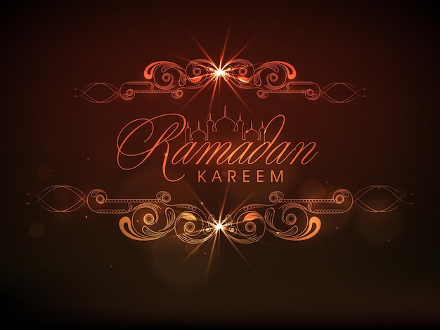 Vettore stylish golden text ramadan kareem with islamic mosque and shiny floral pattern for muslim community festival celebration can be used as poster banner or flyer design