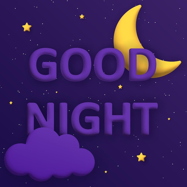 Stylish good night background with 3d moon cloud and stars square composition