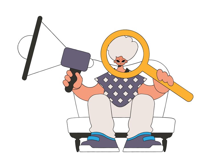 वेक्टर a stylish guy sits in a chair and holds a megaphone in his hand good for job search topics