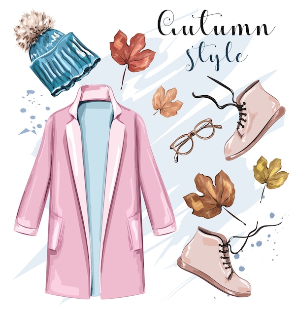 Vector stylish hand drawn autumn clothing outfit