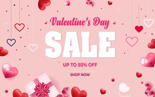 Elegante sfondo cuori appesi per san valentino vendita banner