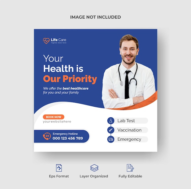 Stylish healthcare social media post and web banner or square flyer design premium vector