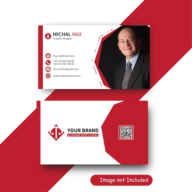 Stylish hexagonal photo red business card template