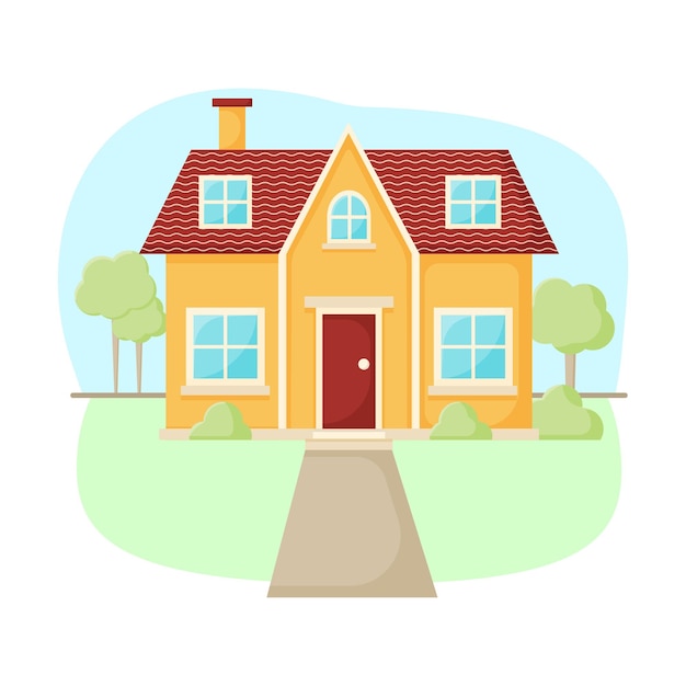 Stylish house against the sky and other elements of the environment Mansion vector illustration