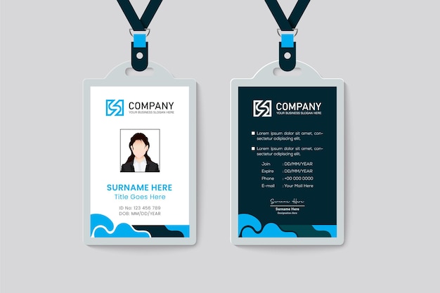 Stylish id card design template blank plastic access card, name tag holder with pin ribbon,