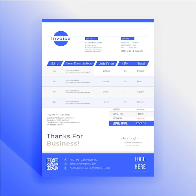 Stylish invoice bill template