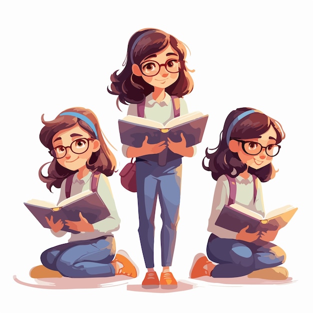 Vector stylish lady with her book ai generation