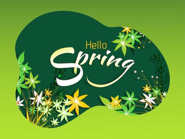 Stylish lettering of Hello Spring with beautiful flowers