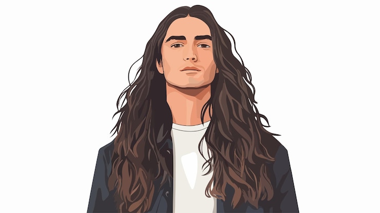 Vector stylish man met lang haar isolated icon vector cartoon