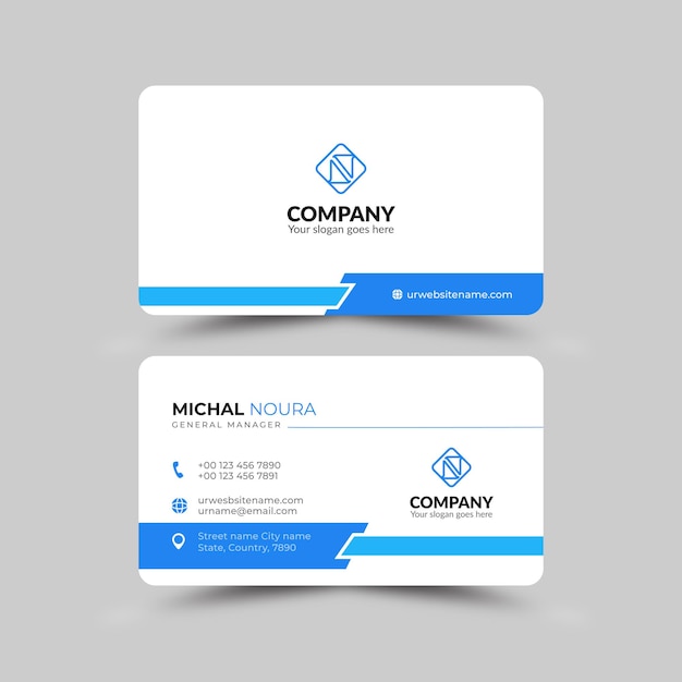 Stylish modern and clean business card white and blue template design