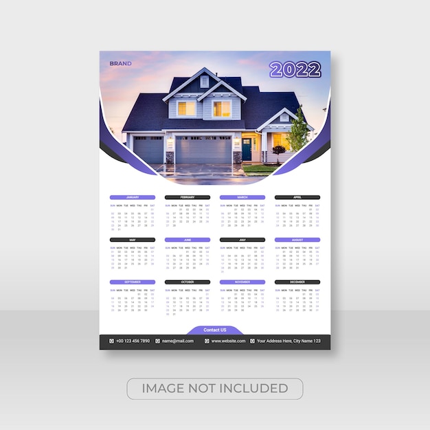 Vettore design elegante del calendario da parete del nuovo anno 2022