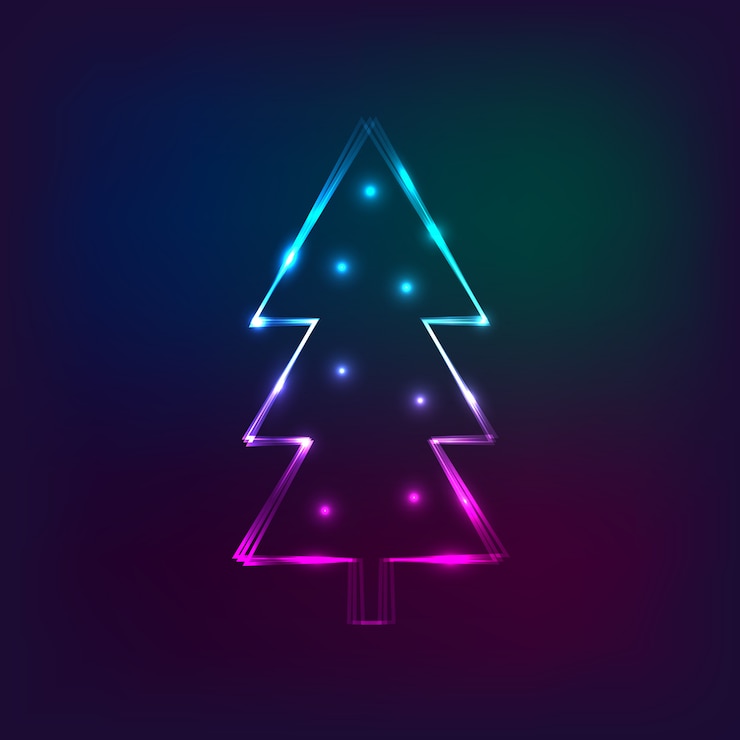Vector stylish new year card with neon christmas tree