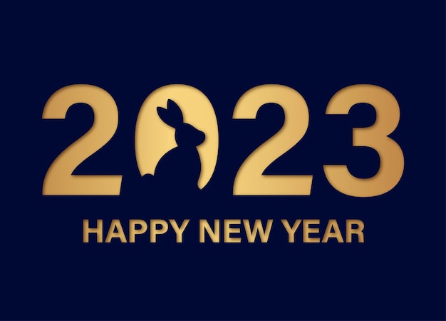 Stylish New Year greeting card in minimalism. Happy new year 2023 year of the rabbit zodiac sign.