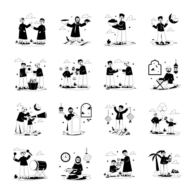 ラマダンのお祝いのスタイリッシュなパック グリフイラスト