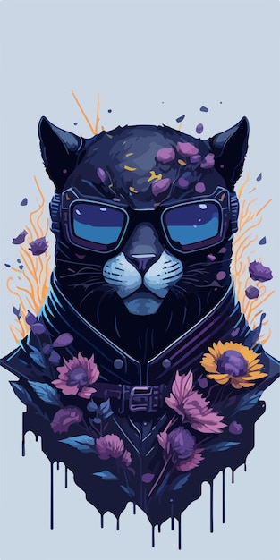 Stylish panther roams among lush blooms