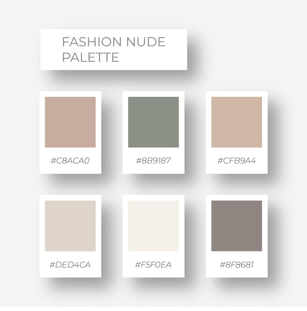 Vettore elegante set di colori pastello nudo set di palette pastello. colori moderni nudi alla moda morbidi e accoglienti