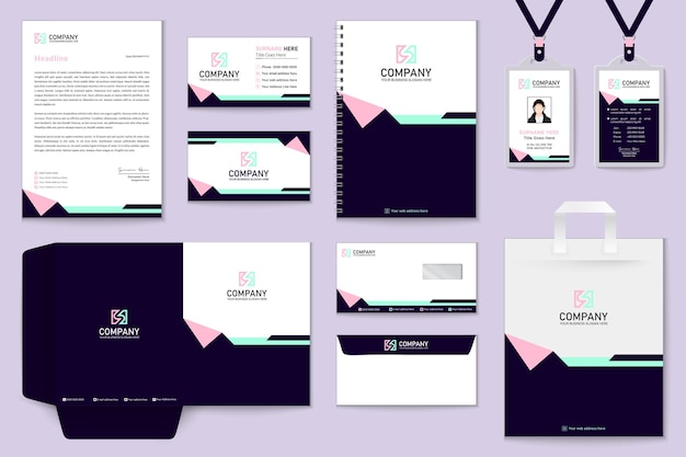 stylish pink and blue color stationery for modern business company