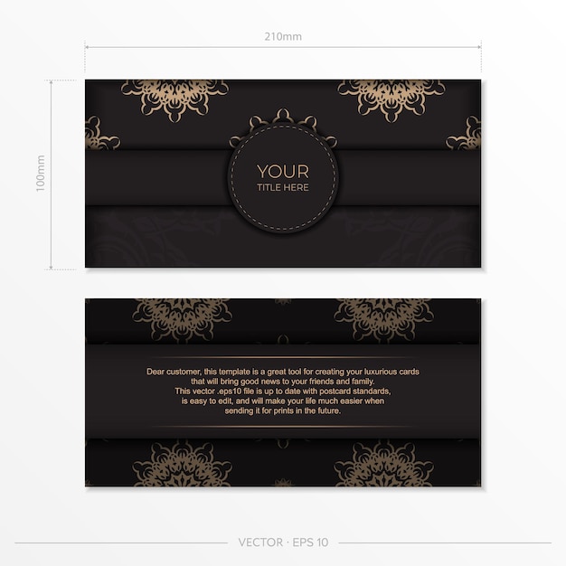 Stylish postcard design in black with greek ornaments. vector invitation card with vintage patterns.