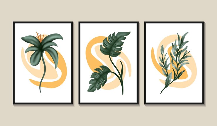 Vector stylish poster design for wall decoration with leaves