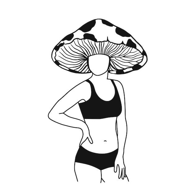 Стильная девушка с принтом лижет грибы мороженое грибы галлюциногенные грибы поп-арт дерзкий молодежный плакат