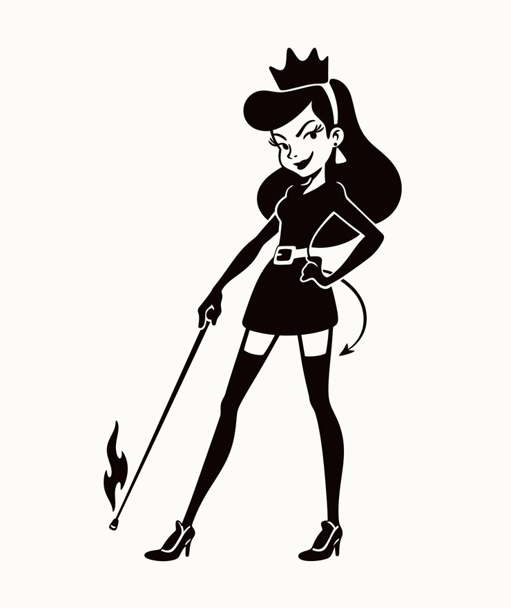 Vector stylish retro black and white illustration of a confident woman with a crown