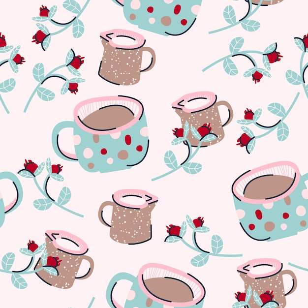 Stylish seamless pattern background design breakfast print Coffee berries cream Vector