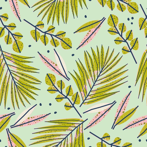 Stylish seamless pattern background illustration with tropical leaves Vector print